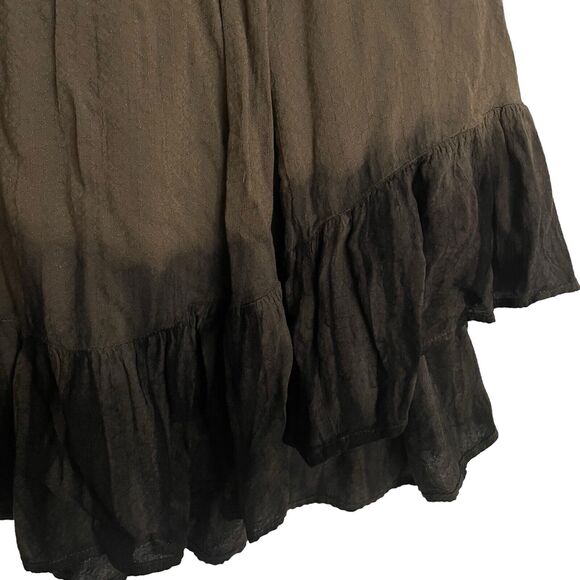Free People Dip Dyed Full Skirt Sz S Lined Flat Front smocked Back Black Dk Tan - Picture 4 of 10